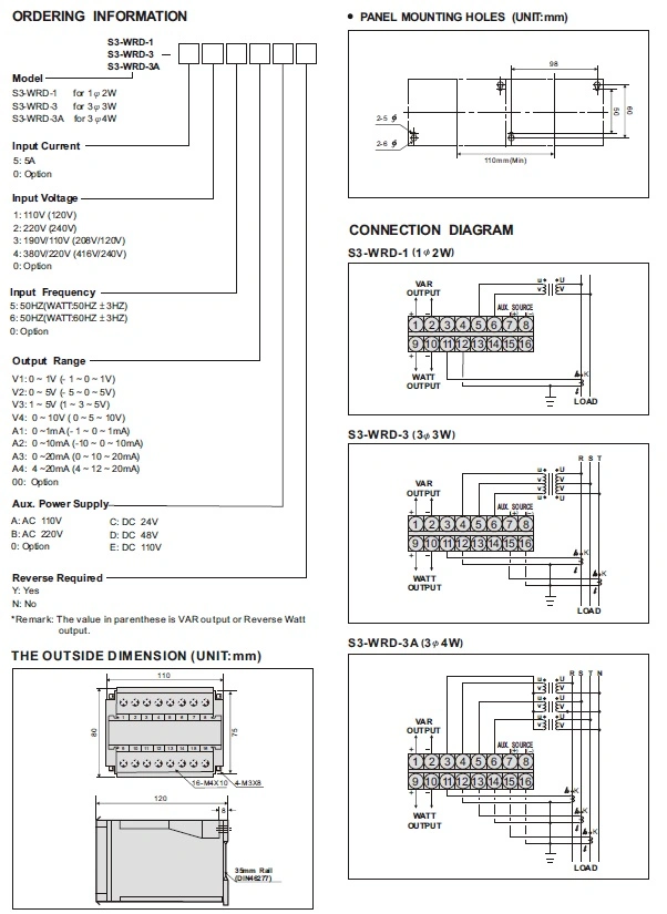 S3-Wrd-3, N3-Wrd-3A Active/Reactive Power (WATT/VAR) Transducer