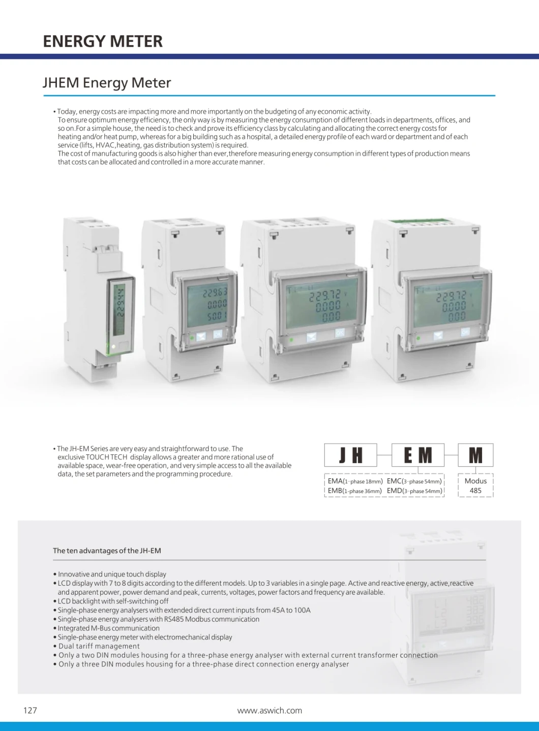 DIN Rail Mounted AC Digital Three Phase Smart Kwh Electricity Energy Power Meter with RS485