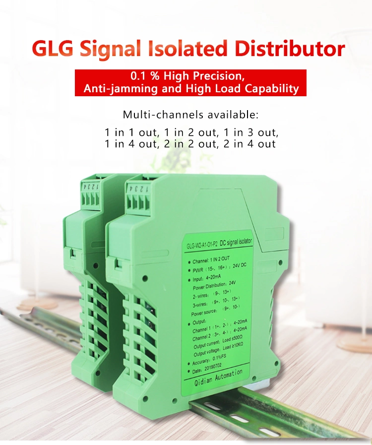 Analog Signal Isolator DIN-Rail 4-20mA 0-10V 1-5V Input Signal Transmitter Signal Isolator 4-20mA Output Signal Isolation DC24V Power Signal Transducer Sale