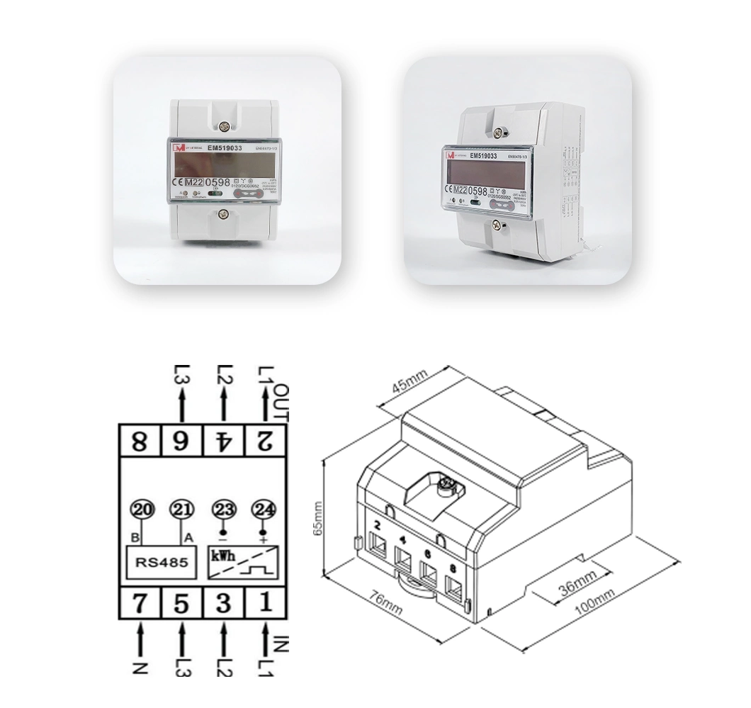 3 Phase DIN Rail Bidirectional AC Energy Meter with RS485 Modbus