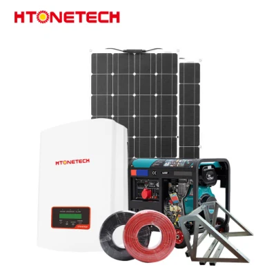 Htonetech 550W 단결정 PV 태양 전지 패널 그리드 묶인 인버터 하이브리드 중국 에너지 미터 CT는 공기 탱크 디젤 발전기를 갖춘 태양 광 발전 시스템을 구동했습니다.